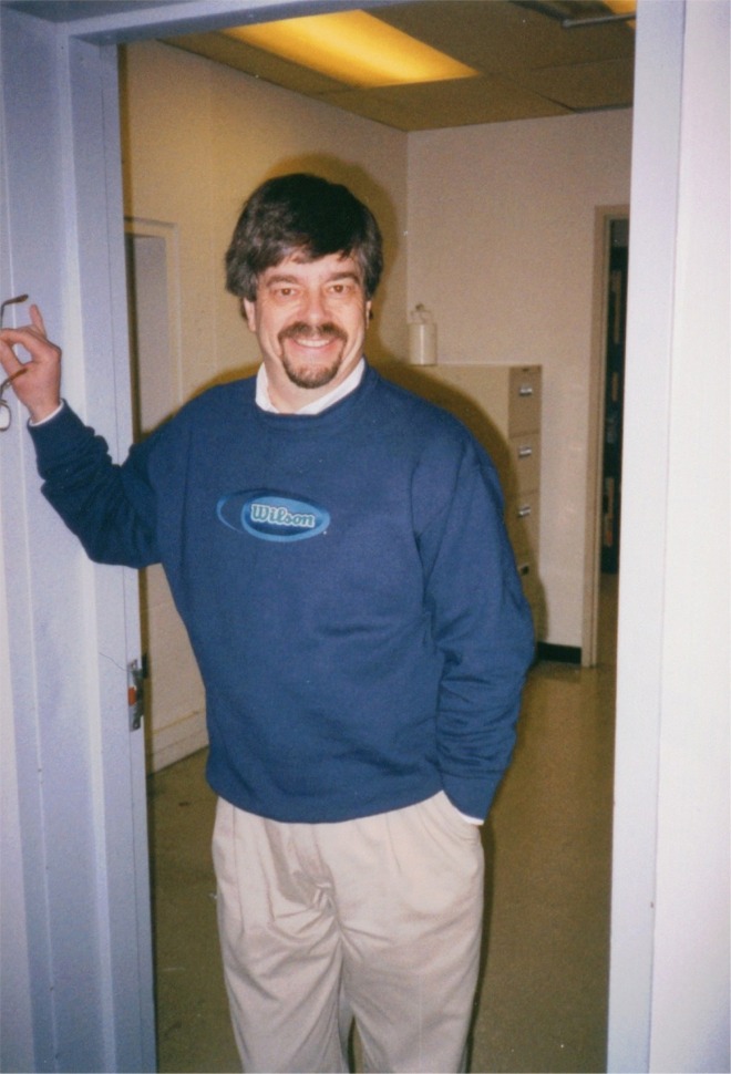 Ron standing in the doorway of the now-deserted WRKO News Booth.