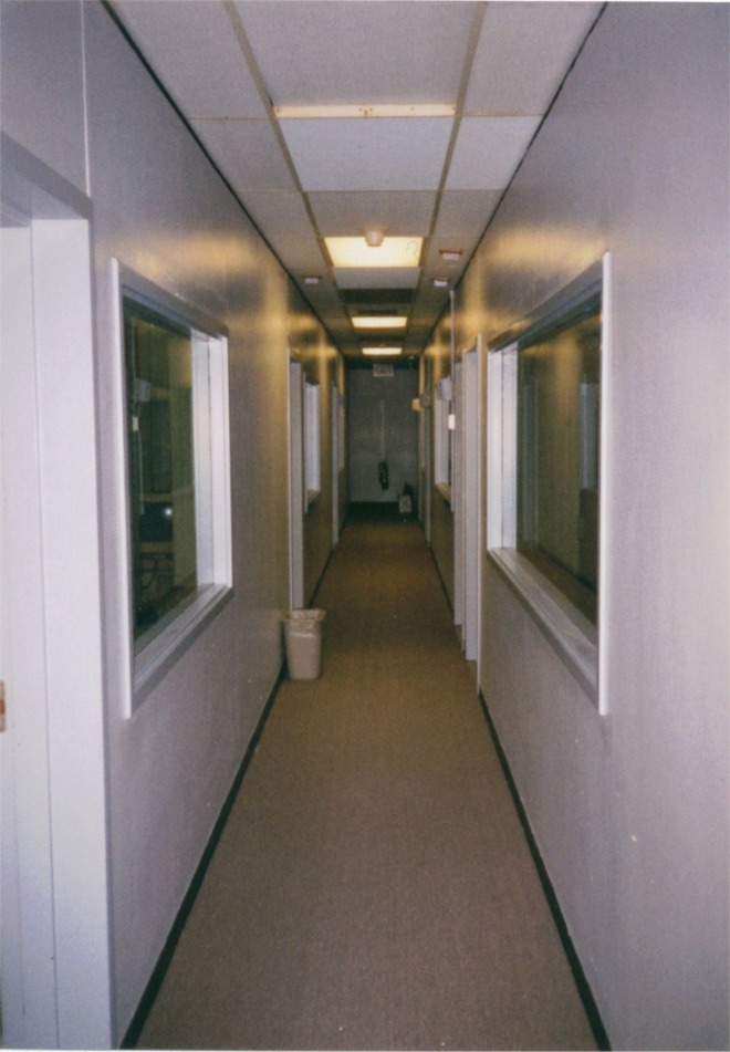 Looking down the main aisle of WRKO.  At the left were the WRKO studios; WROR's studios were at the right.